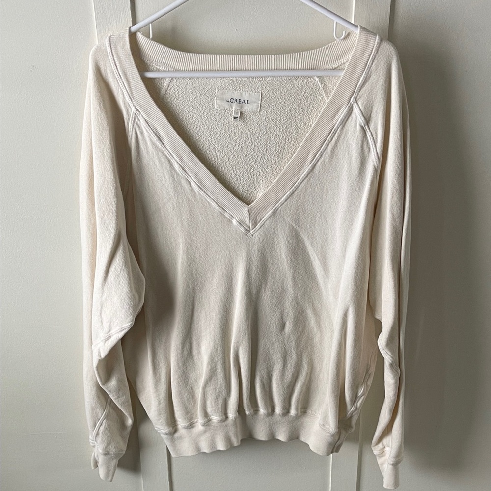 THE GREAT. V-neck cream sweatshirt - Picture 3 of 7